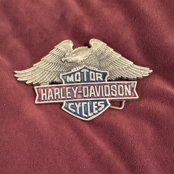 Vintage 1983 Harley-Davidson solid brass Eagle Emblem with Blue and Red Accents